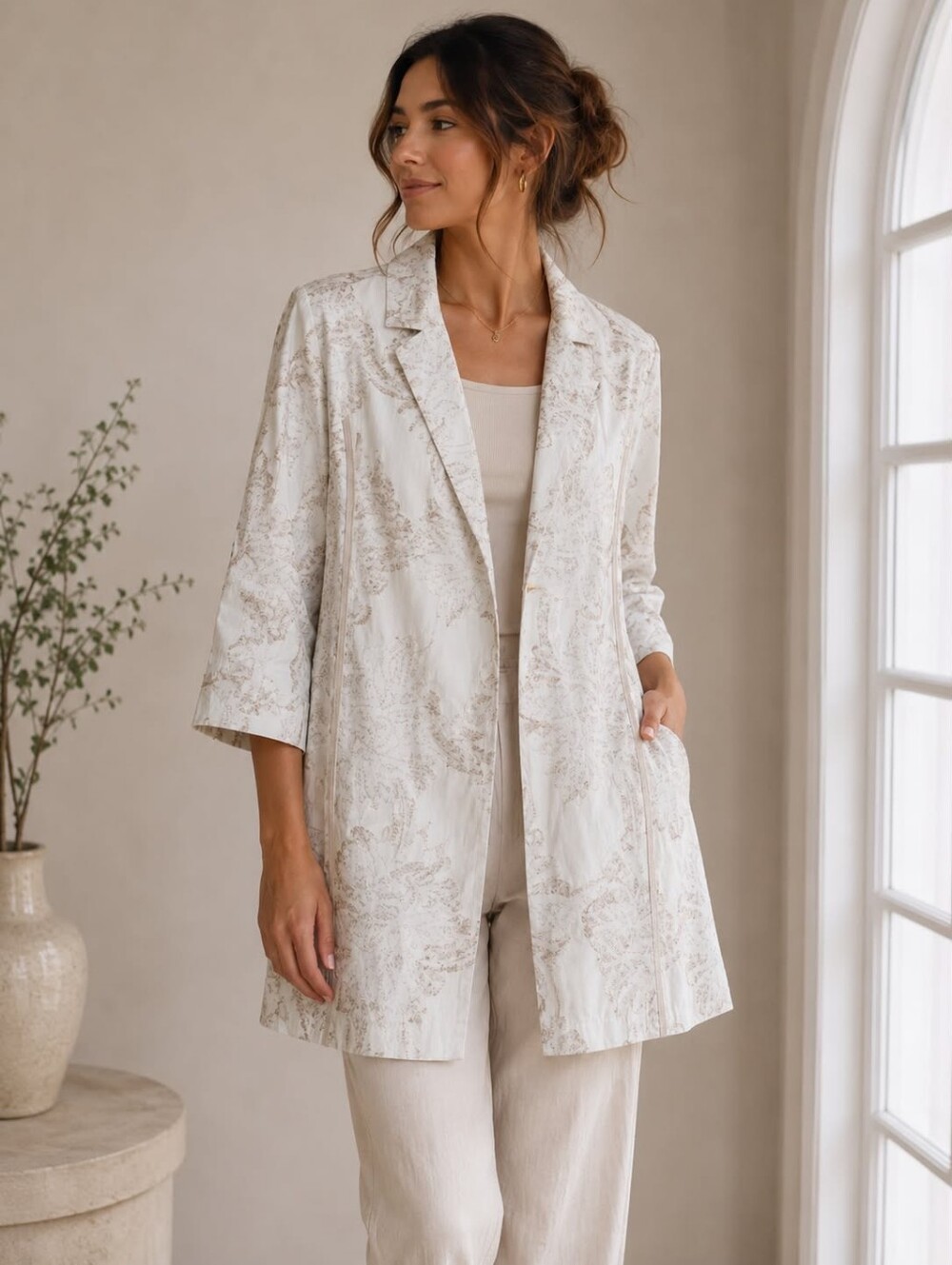 Annette Görtz Elegant White Floral Women's Coat  100% coton